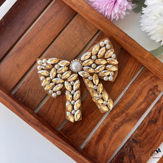 Premium Gold & Crystal Bow Hair Clip