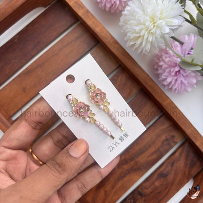 Rose Pearl Drop Hair Pins Set