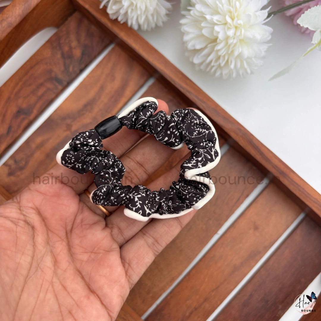 Monochrome Floral Scrunchie Hair Tie