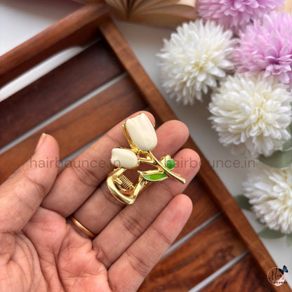 Gold Finish Tulip Metal Hair Claw - Medium