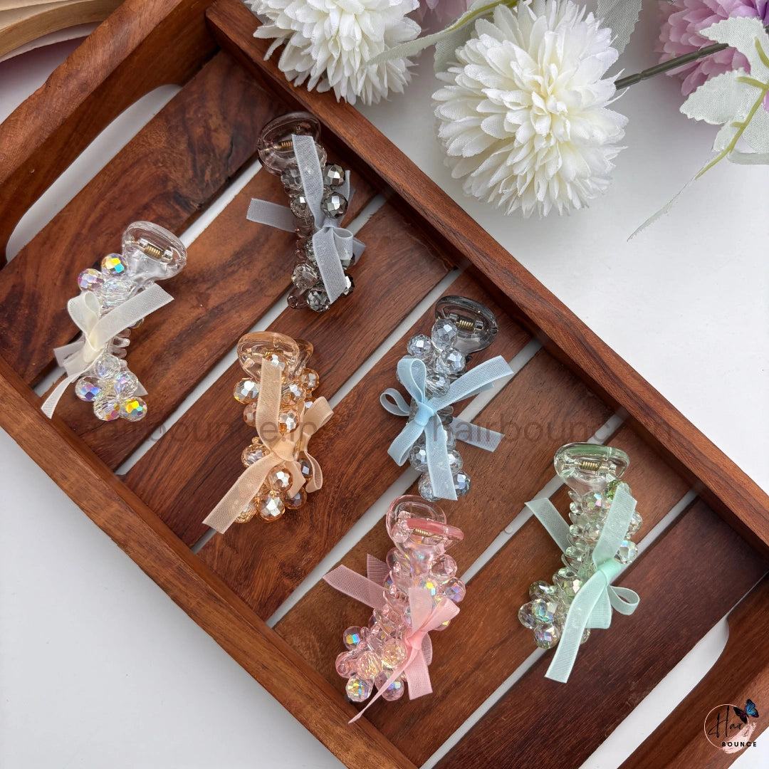 Crystal Bow Mini Hair Claw – Small