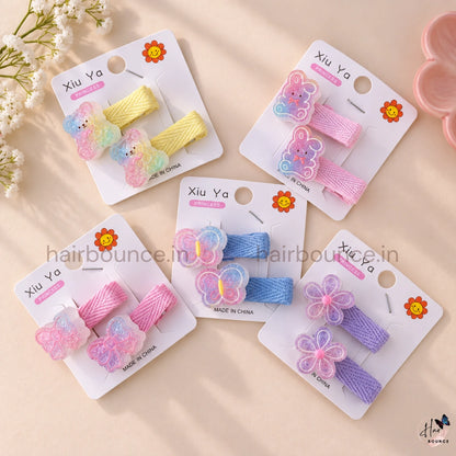 Pastel Glitter Bunny, Butterfly & Flower Alligator Hair Clips for Girls – Pack of 2