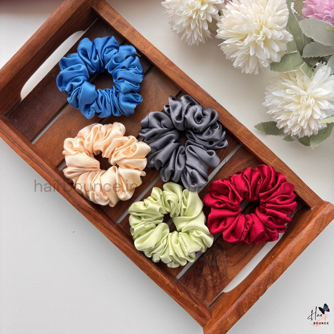 Luxe Satin Scrunchies – Pack of 5 / Small