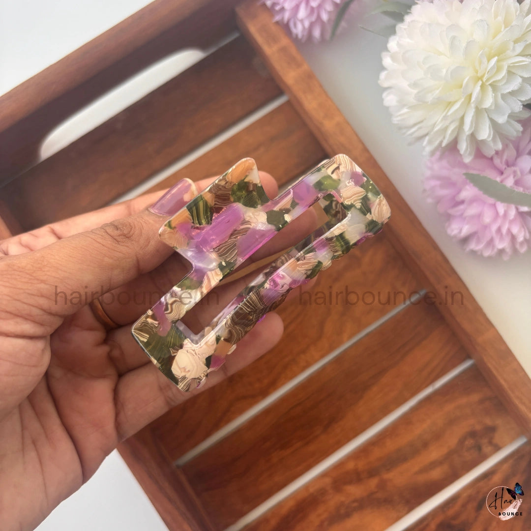 Marble Luxe Rectangle Hair Claw – Large