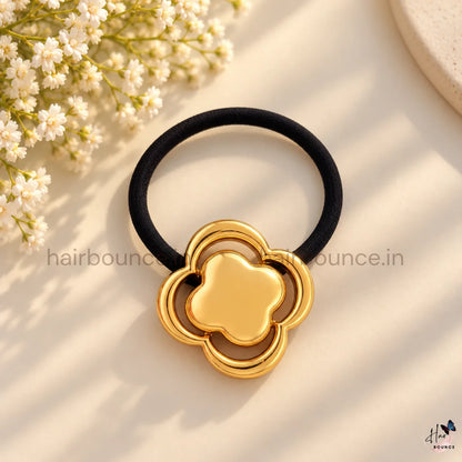 Elegant Clover Flower Metal Ponytail Holder – Gold & Silver