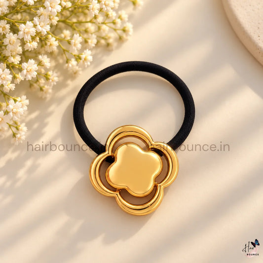 Elegant Clover Flower Metal Ponytail Holder – Gold & Silver