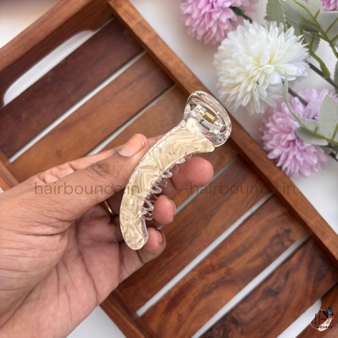 Marble Finish Curved Banana Hair Clip – Medium