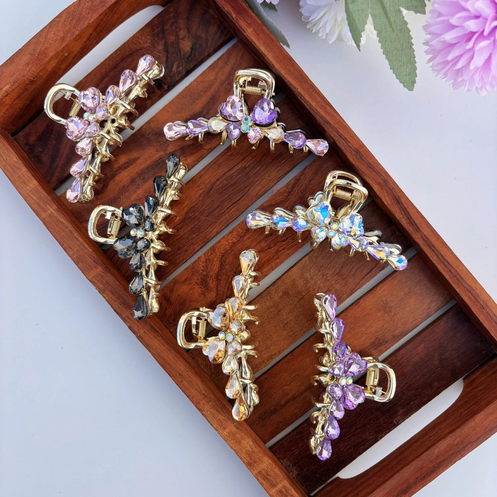 Crystal Butterfly Loop Hair Claw - Large