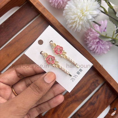 Rose Pearl Drop Hair Pins Set