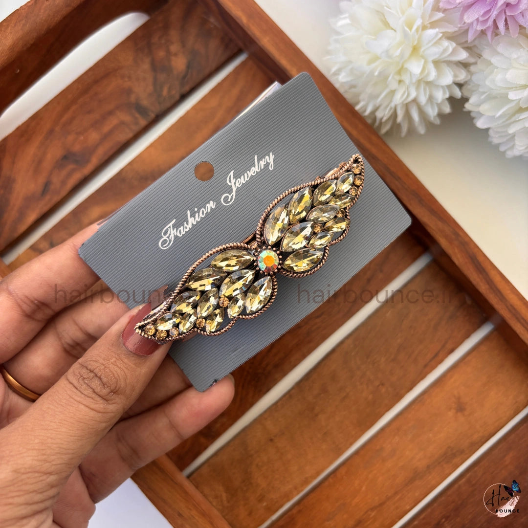Royal Crystal Leaf Center Hair Clip
