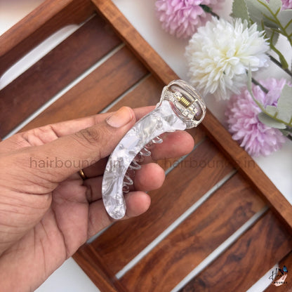 Marble Finish Curved Banana Hair Clip – Medium
