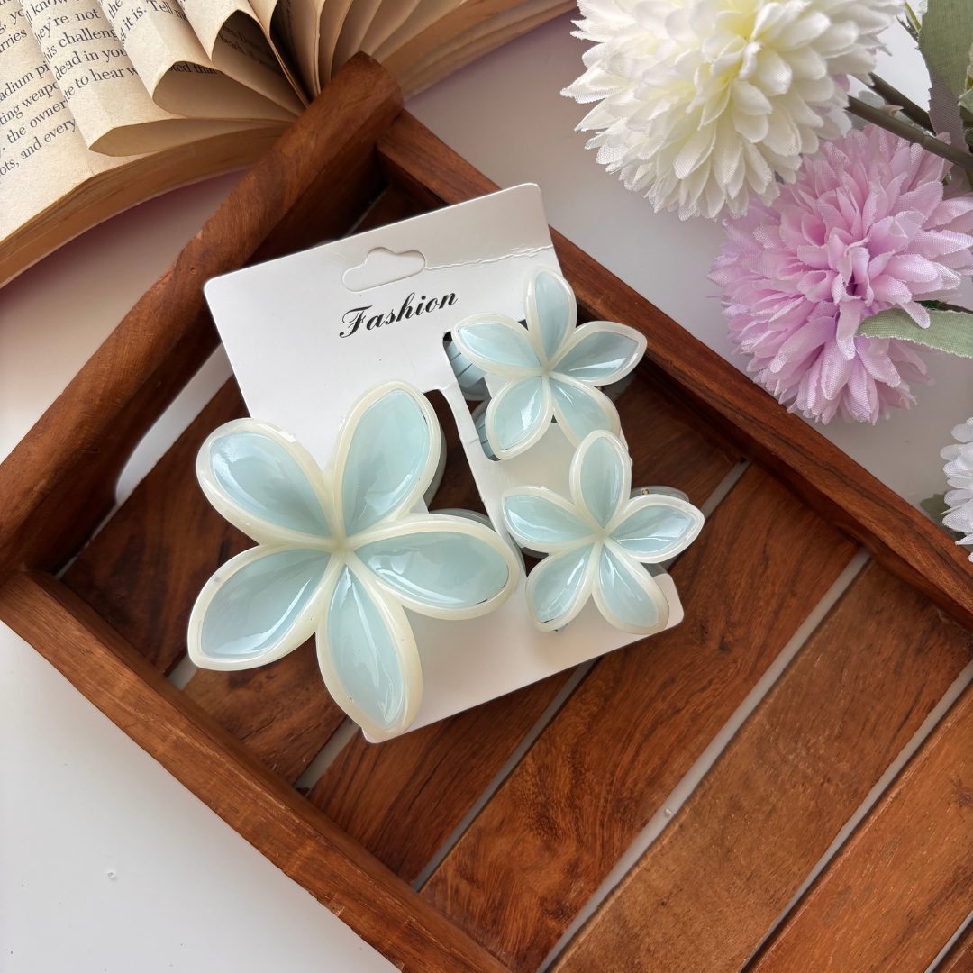Glossy Plumeria Flower Hair Claw – Set of 3 (1 Large + 2 Small)