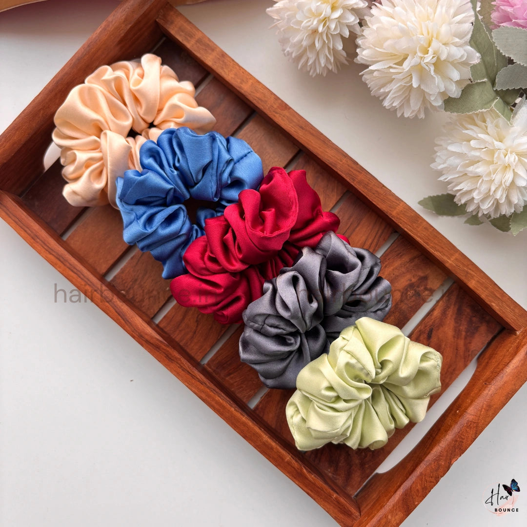 Everyday Solid Satin Scrunchies – Set of 5 (Regular)