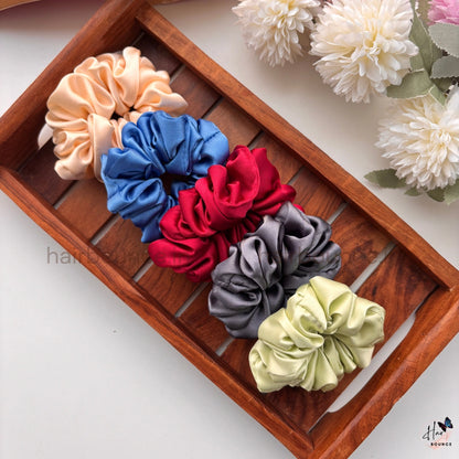 Everyday Solid Satin Scrunchies – Set of 5 (Regular)