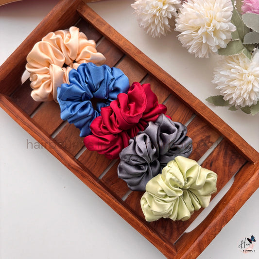 Everyday Solid Satin Scrunchies – Set of 5 (Regular)