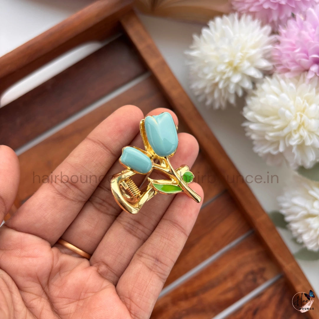 Gold Finish Tulip Metal Hair Claw - Medium