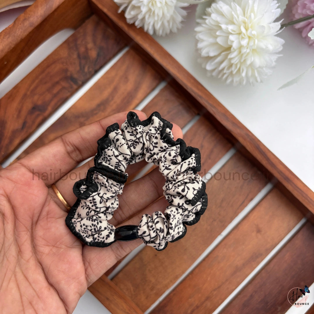 Monochrome Floral Scrunchie Hair Tie