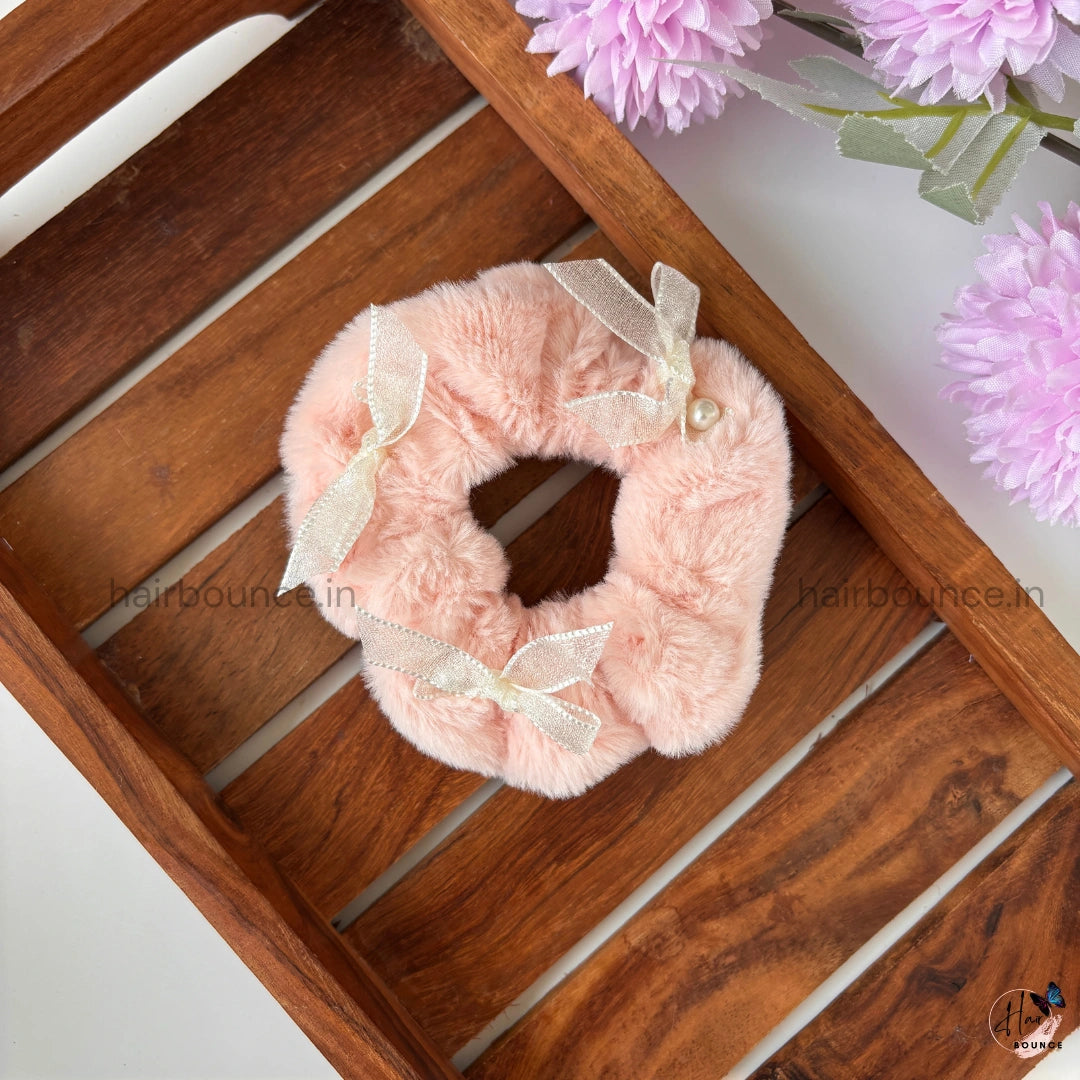 Pearl Bow Plush Scrunchies – Soft, Elegant & Everyday Cute