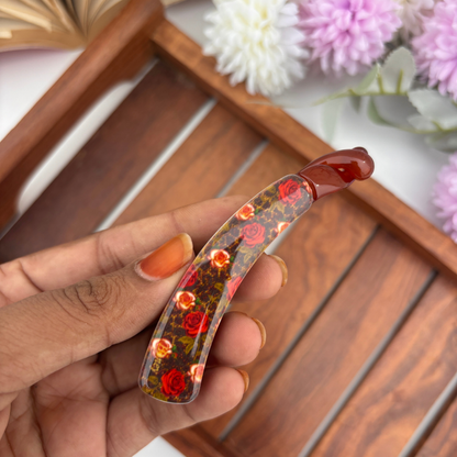 Rose Printed Lock Banana Clip - Medium