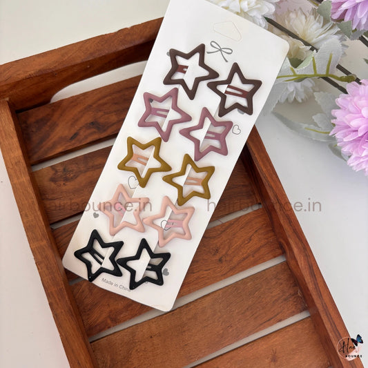 Pastel Star Shape Hair Clips Set – Matte Finish Cute Tic Tac Clips for Girls & Kids (Pack of 10)