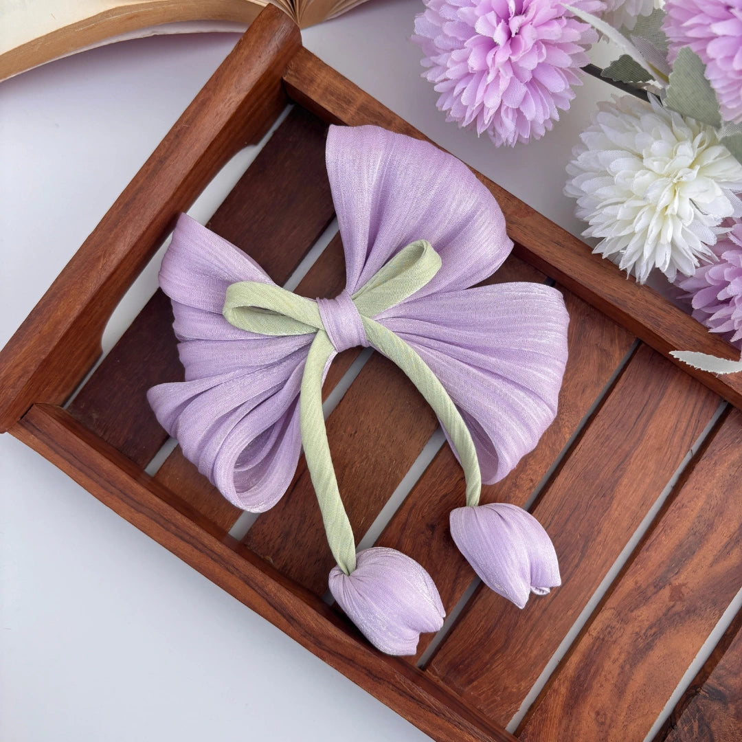 Tulip Charm Bow Hair Clip for Girls | Elegant Floral Ribbon Hair Accessory