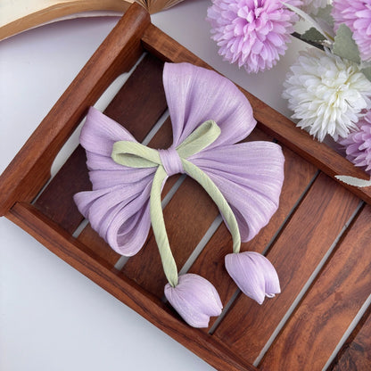 Tulip Charm Bow Hair Clip for Girls | Elegant Floral Ribbon Hair Accessory