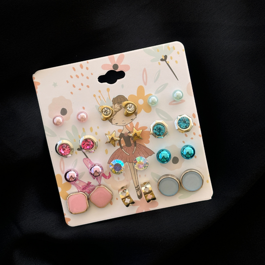 Earrings Set Sky Blue Pink (12 Pair Set)