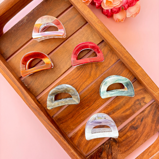 Curve D Marble Finish Hair Claw - Medium