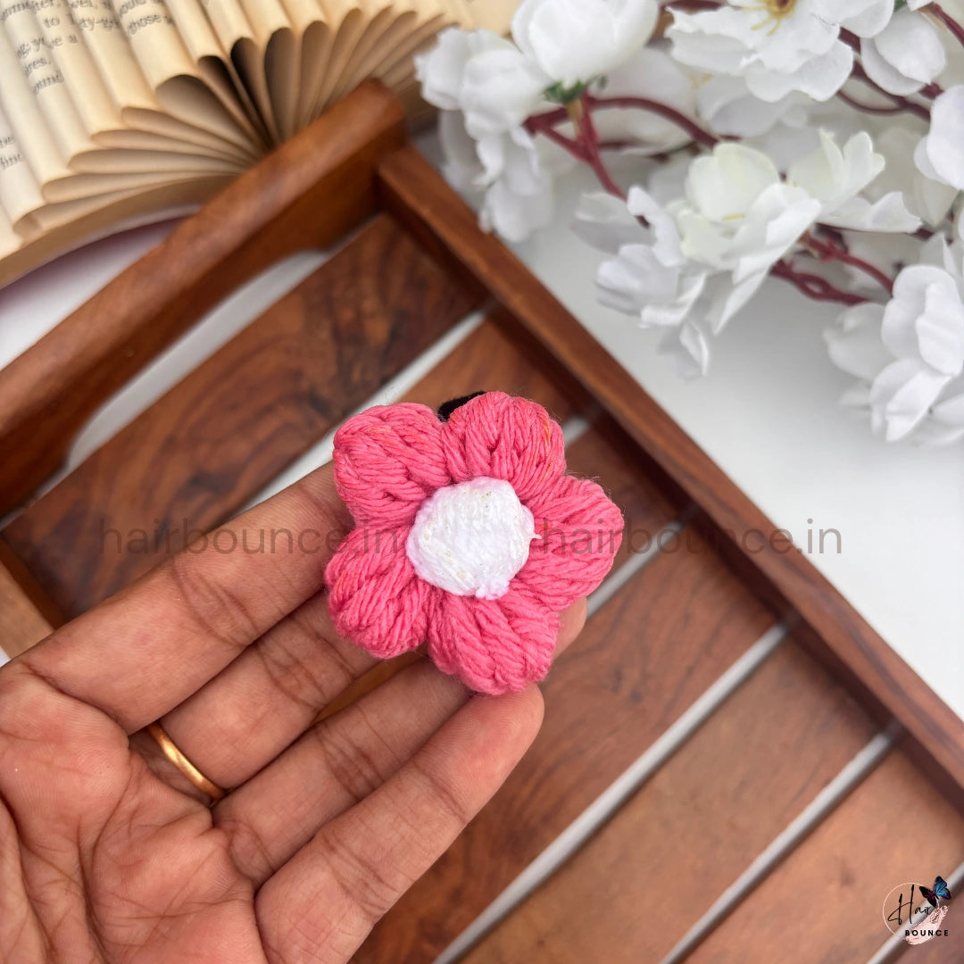 Handmade Crochet Flower Hair Tie – Knitted Floral Ponytail Holder for Girls & Women