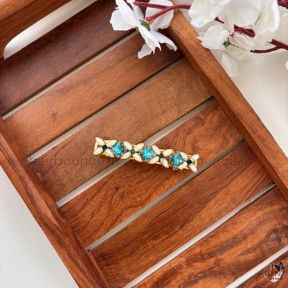Sky Blue Floral Crystal Center Hair Clip
