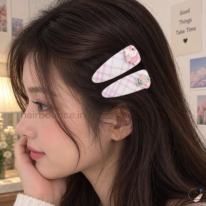 Pink Kitty Fabric Snap Hair Clips – Pack of 2