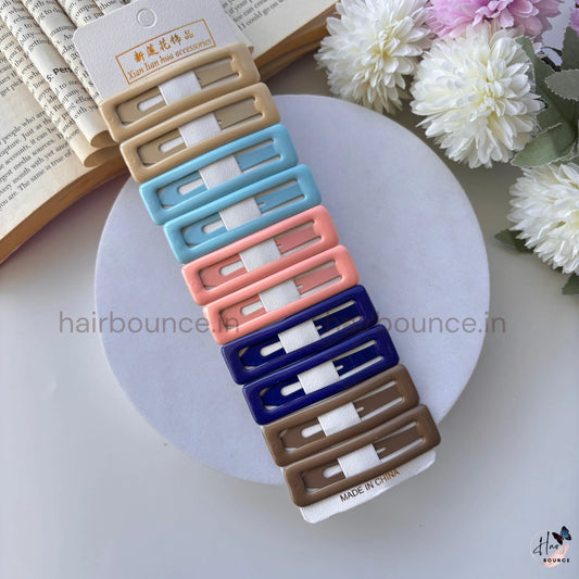 Pastel Rectangle Snap Hair Clips – Matte Finish Tic Tac Clips (Pack of 10)