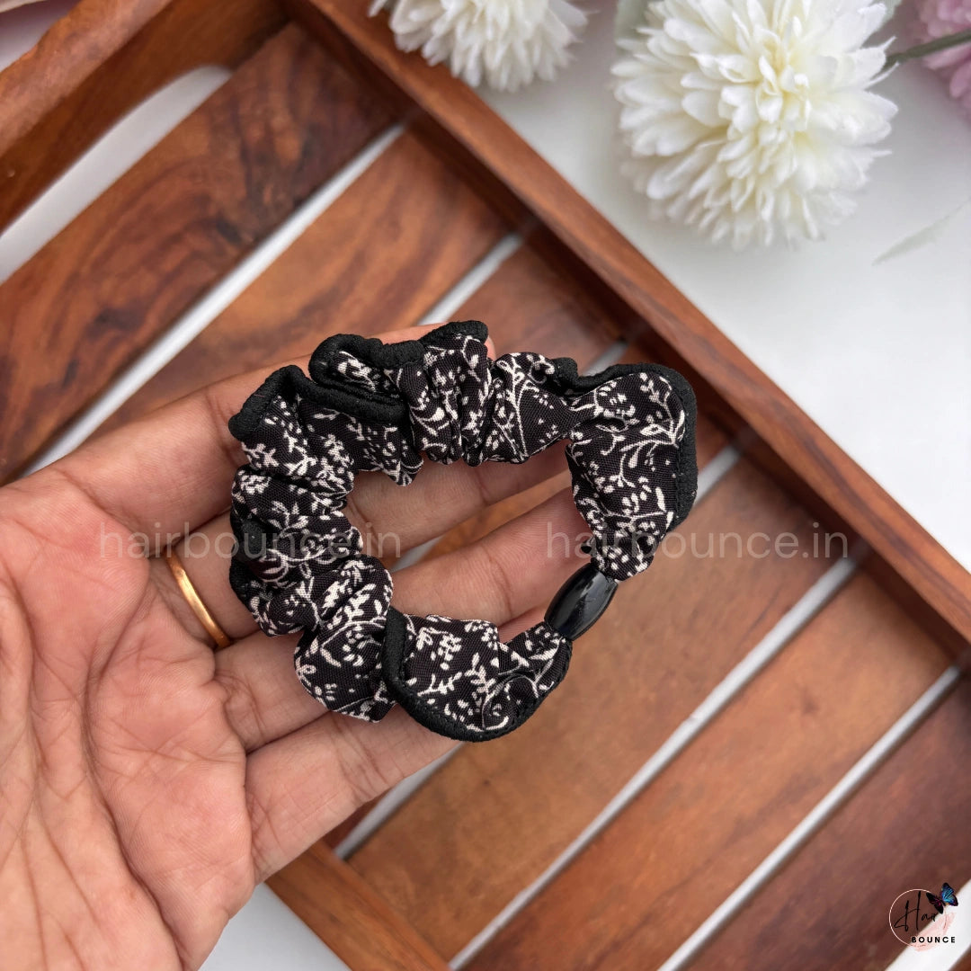 Monochrome Floral Scrunchie Hair Tie