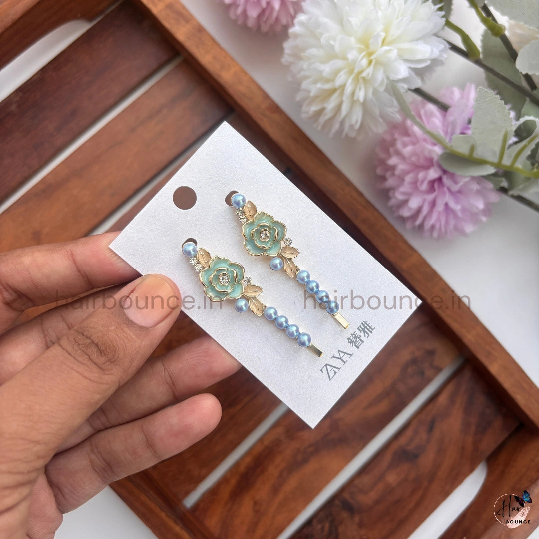 Rose Pearl Drop Hair Pins Set