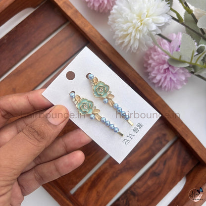 Rose Pearl Drop Hair Pins Set
