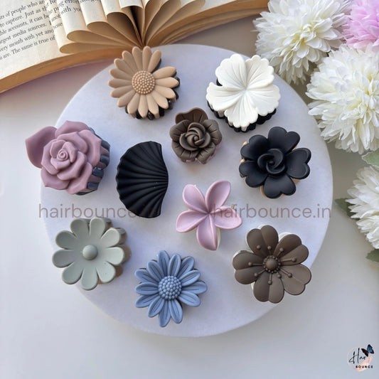 Floral Matte Hair Claw Hamper – Assorted Colours Flower Clips Set (Pack of 10)