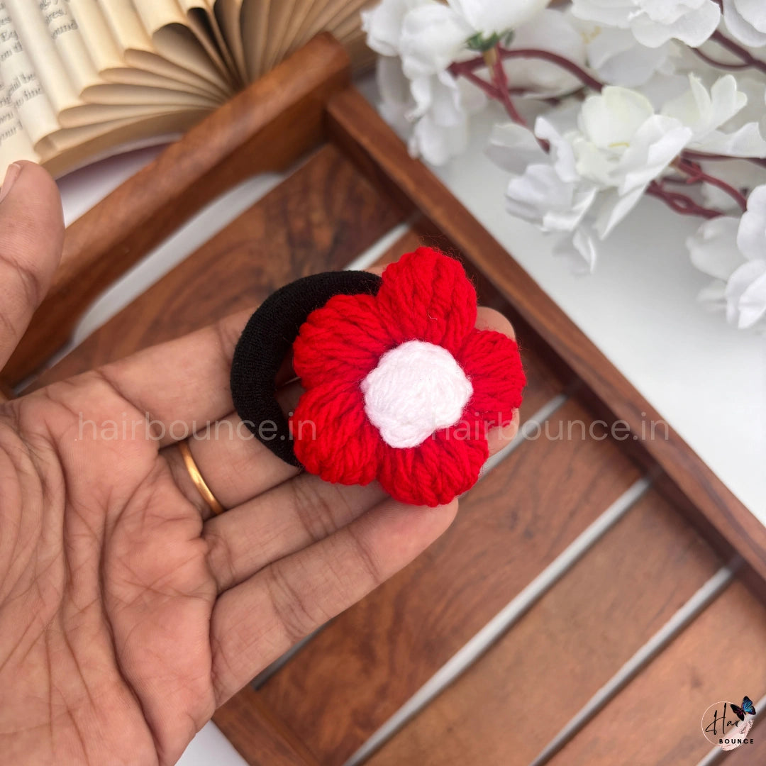 Handmade Crochet Flower Hair Tie – Knitted Floral Ponytail Holder for Girls & Women