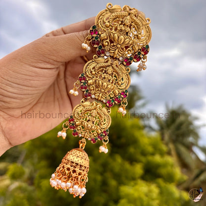 Lakshmi Peacock Antique Jada Billa with Jhumka & Pearl Hangings