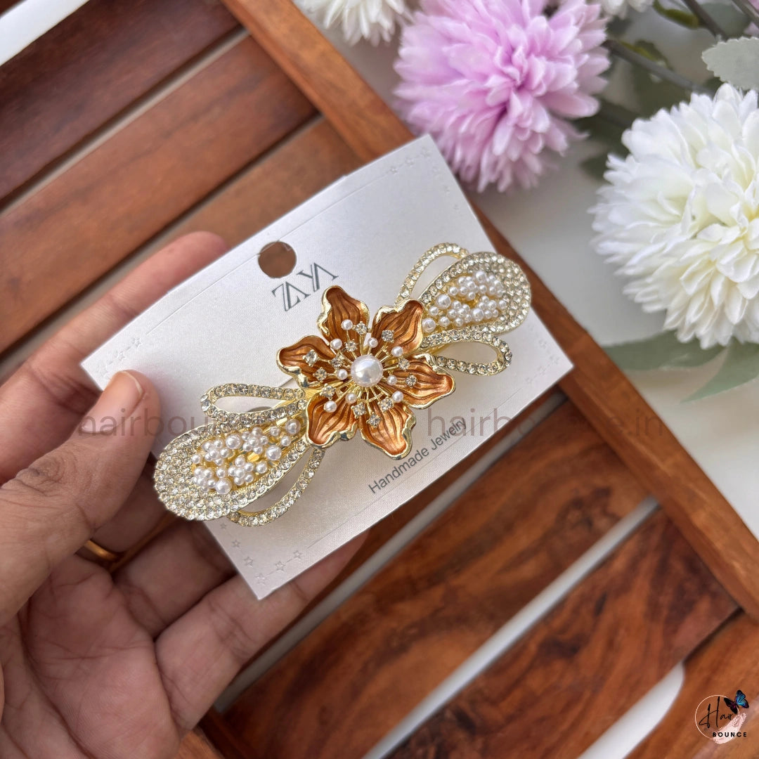 Pearl Bloom Floral Hair Barrette