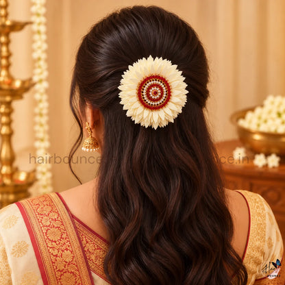Traditional Pitchi Poo Kemp Stone Floral Center Hair Clip – Ivory White