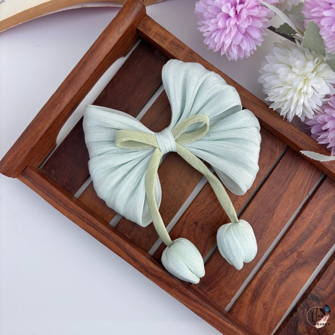Tulip Charm Bow Hair Clip for Girls | Elegant Floral Ribbon Hair Accessory