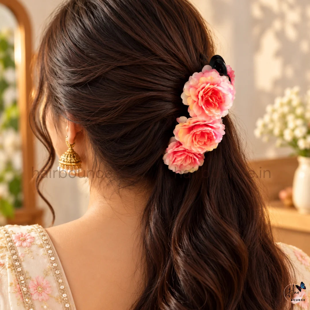 Pastel Rose Artificial Flower Banana Hair Clip – Large
