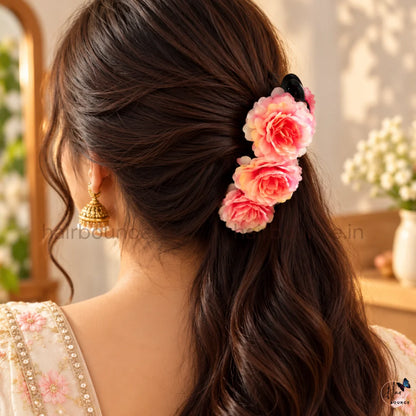 Pastel Rose Artificial Flower Banana Hair Clip – Large