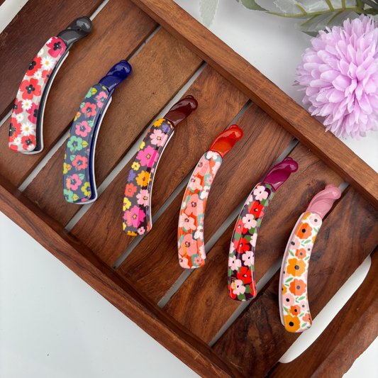Flower Printed Lock Banana Clip - Medium