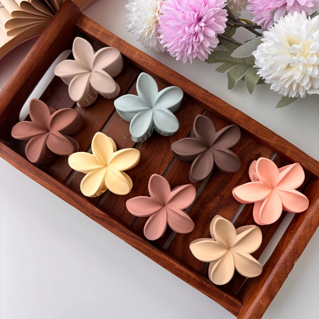 Colourful Matte Finish Flower Hair Claw - Medium