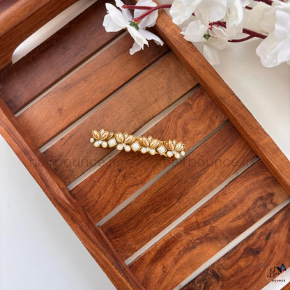 Pearl Lotus Kundan Traditional Center Hair Clip