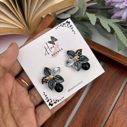 Blossom Pearl Petal Studs – Black