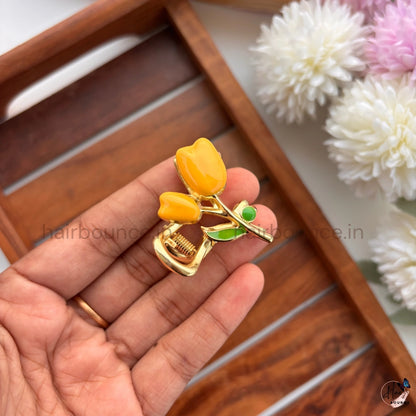 Gold Finish Tulip Metal Hair Claw - Medium