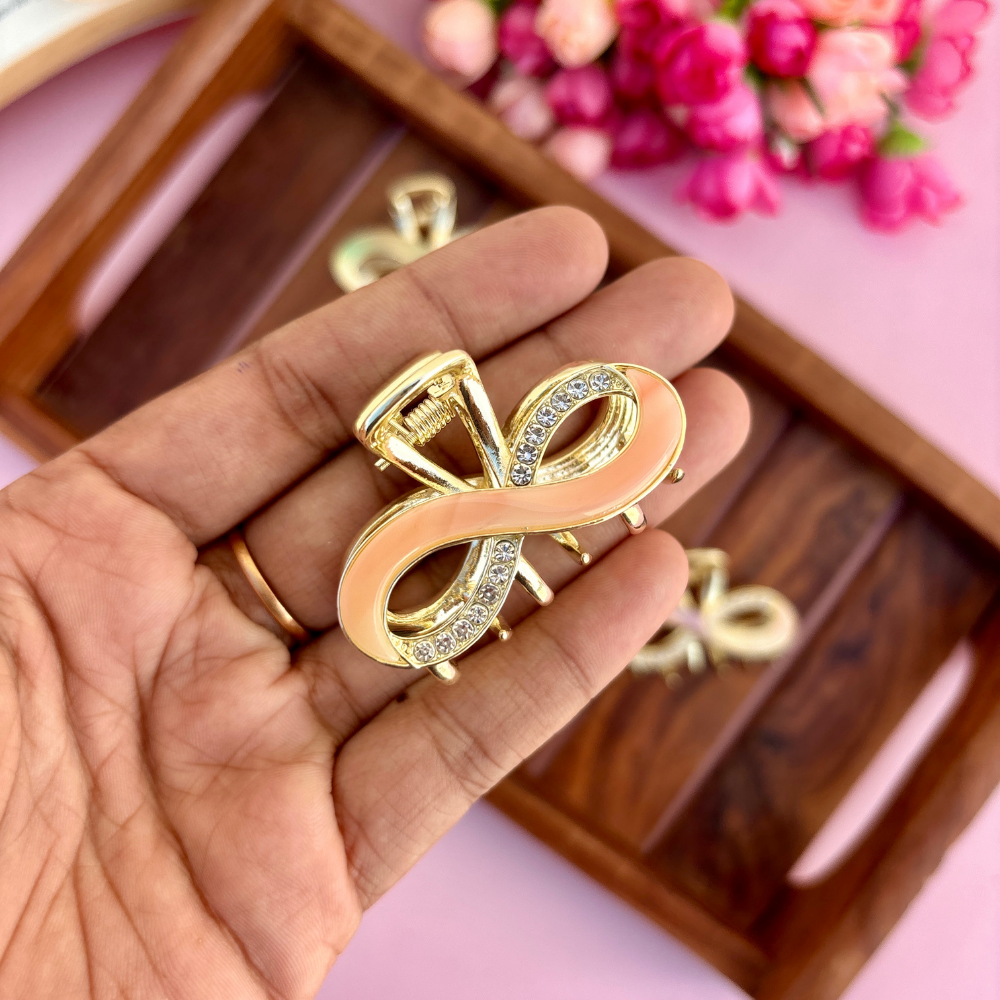 Premium Stoned Infinity Marble Finish Metal Hair Claw - Medium