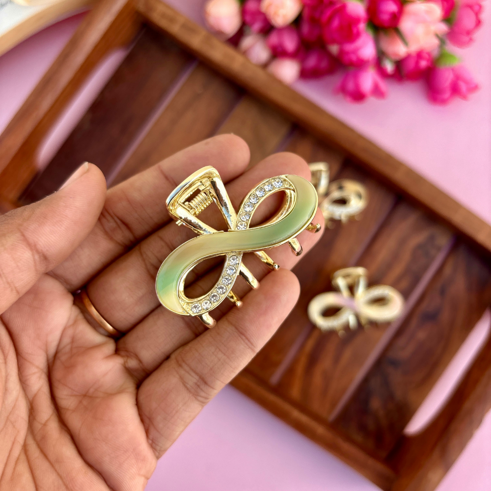 Premium Stoned Infinity Marble Finish Metal Hair Claw - Medium